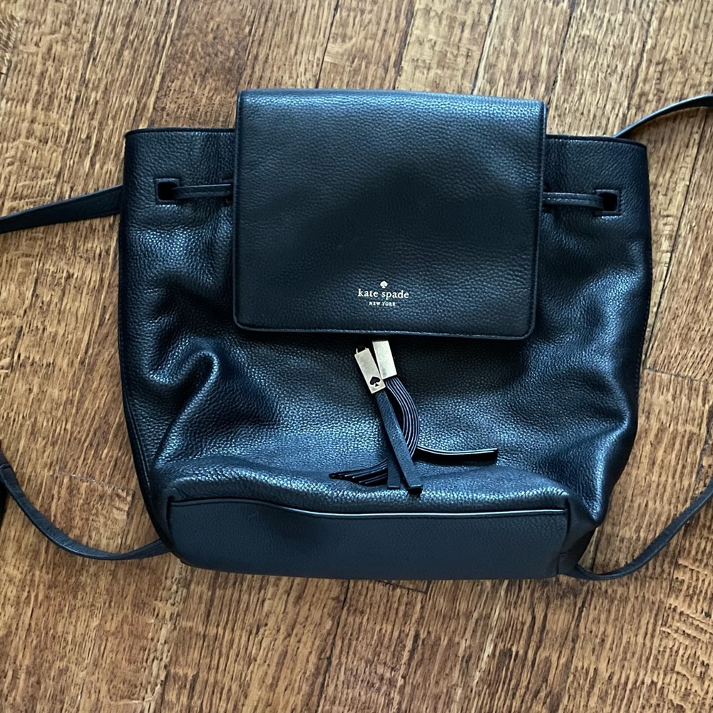 Kate Spade black soft leather backpack.